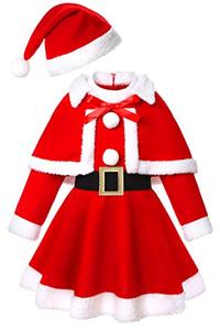 lot 9473 image: Doxrmuru Girls Santa Costume Mrs Claus Costume Outfit For Christmas 9-10 Years Red