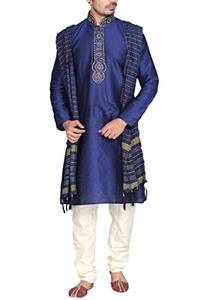 lot 9475 image: MKP9007 Blue and Ivory Mens Kurta Pyjama Indian Suit Bollywood Sherwani (42)