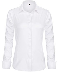 lot 9477 image: J.Ver Womens Dress Shirts Long Sleeve Button Down Shirts Wrinkle-Free Regular Fit Solid Work Blouse White XX-Large