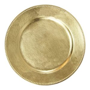 lot 9482 image: WELMATCH Gold Plastic Beaded Charger Plates - 12 pcs 13 Inch Round Wedding Party Decroation Metallic Charger Plates (Gold, 12)