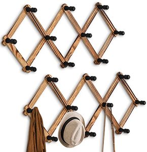 lot 9487 image: WGFKVAS 2 Pack Expandable Coat Rack, Accordion Wall Hangers, Wooden Hat Rack Wall Mounted, Hat Hooks for Keys, Hat, Coffee Mug, Coats, 10 Peg Hooks