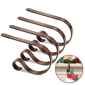 lot 9489 image: FINMOR Christmas Stocking Holders for Mantle Set 4,Lightweight Stocking Holder No-Slip Stocking Hangers for Mantel Fireplace,Adjustable Mantel Stocking Hooks