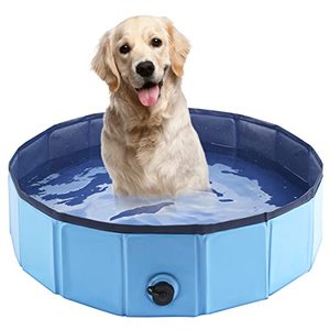 lot 9492 image: Eooqi Foldable Dog Bath Swimming Pool Plastic Kiddie Pool Portable Tub Collapsible Grooming Bathtub for Pets Kids Baby and Toddler, 32 x 8 Inches Blue
