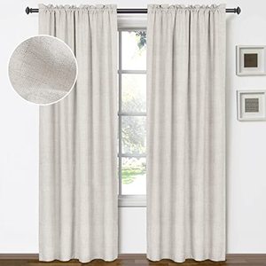 lot 9495 image: 100% Blackout Shield Linen Blackout Curtains 84 Inches Long 2 Panels Set, Blackout Curtains for BedroomLiving Room, Thermal Insulated Rod Pocket Window Curtains & Drapes, 50W X 84L, Beige