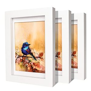 lot 9515 image: Annecy 4x6 Picture Frame (3 Pack, White) -Made of Solid Wood 4x6 Photo Frames with Real Glass for 3.5x5 with Mat -Wall Mount & Table Top Display