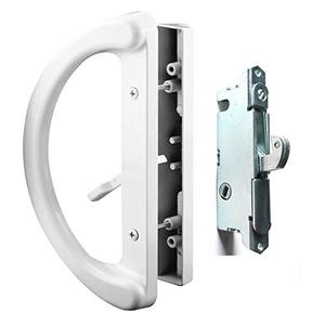 lot 9518 image: Patio Door Handle Set  Mortise Lock 45° Perfect Replacement for Sliding Glass Door Fits 3-1516� Screw Hole Spacing, Non-keyed with Mortise Latch Locks,White Diecast,Reversible Design(Non-Handed)