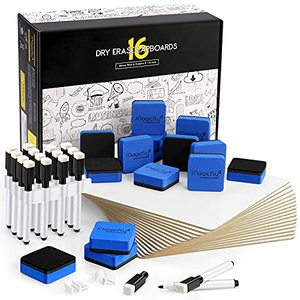 lot 9650 image: Magicfly Double-Sided Small White Board for Classroom, 9 x 12 Inches Dry Erase Lap Boards, Bulk Pack of 16 Mini White Board for Student, Teachers, Office, with 16 Pens, 16 Erasers & 16 Pen Clips