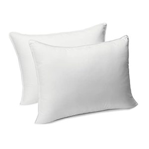 lot 9653 image: Amazon Basics Down Alternative Bed Pillows, Medium Density For Back and Side Sleepers, Standard, 2-Pack, White, 26 in L x 20 in W