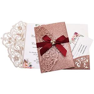 lot 9655 image: AdasBridal 25Pcs 250GSM Tri-Fold Glitter Wedding Invitations with RSVP Cards and Envelopes for Wedding Engagement Bridal Shower Birthday Quinceanera Party Invite(Rose Gold Glitter, 7.09 X 4.92inch)