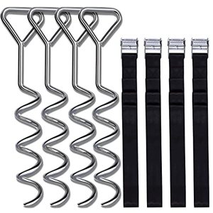 lot 9669 image: Uekars Trampoline Stakes, Corkscrew Shape Trampoline Anchor kit Steel Spiral Stakes,Heavy Duty Trampoline Parts Tie Down Kit Ground Wind Stake with Belt Straps for Trampolines Tents Swing.- Set of 4
