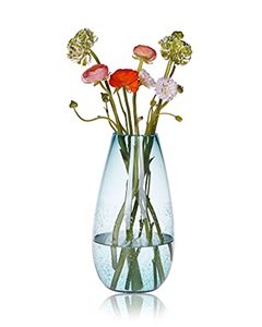 lot 9671 image: CASAMOTION Vases for Flowers Hand Blown Glass Light Blue Home Decor with Rich Bubbles Decorative Tall Floral Vase Large Centerpiece 12 inch Height