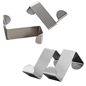lot 9685 image: Mziart Pack of 4 Stainless Steel Reversible Over Door Cabinet Drawer Hooks Office Kitchen Towel Coat Hooks Rack, Silver