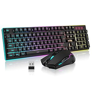 lot 9697 image: RedThunder K10 Wireless Gaming Keyboard and Mouse Combo, LED Backlit Rechargeable 3800mAh Battery, Mechanical Feel Anti-ghosting Keyboard  7D 3200DPI Mice for PC Gamer (Black)