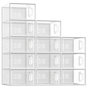 lot 9700 image: SEE SPRING Large 12 Pack Shoe Storage Box, Shoe Organizer for Closet, Clear Plastic Stackable Shoe Boxes, Space Saving Foldable Sneaker Shoe Rack Containers Bin Holder (Clear)