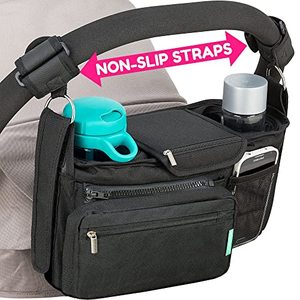 lot 9710 image: Non-Slip Stroller Organizer With Cup Holders, Exclusive Straps Grip Handlebar. Universal Fit For Uppababy Vista Cruz Nuna Baby Jogger Bob Britax Bugaboo Graco Stroller Accessories Caddy Parent Console
