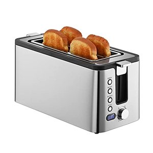 lot 9711 image: Mecity 4 Slice Toaster, Long Slot Toaster With Countdown Timer, Bagel  Defrost  Reheat  Cancel Functions,Warming Rack, removable Crumb Tray, 6 Browning Settings, Extra Wide Long Slots, Stainless Steel Bread Toaster, 1300 Watts