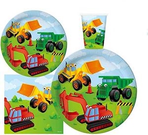 lot 9713 image: Serves 30 Complete Party Pack Kids Construction Birthday Party Supplies 9 Dinner Paper Plates 7 Dessert Paper Plates 9 oz Cups 3 Ply Napkins Construction Themed Birthday Party Supplies