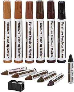 lot 9727 image: Furniture Repair Kit Wood Markers - Set of 12 - Markers and Wax Sticks with Sharpener Kit, for Stains, Scratches, Wood Floors, Tables, Desks, Carpenters, Bedposts, Touch Ups, and Cover Ups