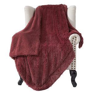 lot 9731 image: Bedsure Faux Fur Twin Blanket Burgundy � Fuzzy, Fluffy, and Shaggy Faux Fur, Soft and Thick Sherpa, Tie-dye Decorative Gift, Twin Size Blankets for Couch, Sofa, Bed, 60x80 Inches, 380 GSM
