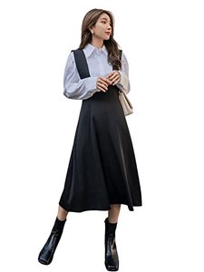lot 9742 image: SweatyRocks Womens High Waist Long Overall Dress Casual Flared A Line Suspender Skirt Black L