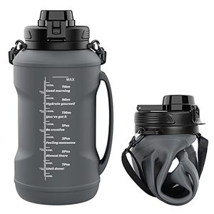 lot 9748 image: Jeedoo Collapsible Water Bottles,64 oz water bottle with straw, Travel water bottle for gym,outdoor,hiking,BPA free and leak proof (Black)