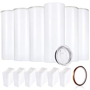 lot 9749 image: stonechic Sublimation White Straight Skinny Tumbler 20oz for Heat Transfer,Sublimation Blanks, Double Wall Insulated Tumbler with Heat Resistant Tape & Shrink Wrap Sleeve  Vinyl DIY Gifts - 6 Pack