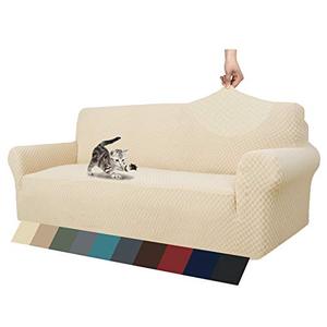 lot 9754 image: ZNSAYOTX 1 Piece Jacquard Couch Covers for 3 Cushion Couch High Stretch Sofa Cover for Pets Dogs Anti Slip Extra Large Sofa Slipcovers Furniture Protector (XL Sofa, Light Beige)