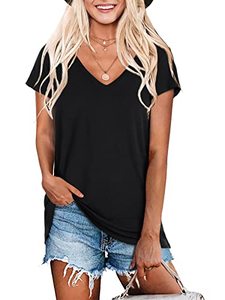lot 9759 image: Beluring Women Short Sleeve Tops Vneck Soft Summer Tops (Black,S)