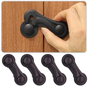 lot 9766 image: Cabinet Locks for Babies and Child Safety, 4 Pack Childproof Latches with Adhesive for Drawer Cupboards Closet and Pantry Door, Baby Proofing Fridge Lock for Protecting Kids Toddlers and Infants