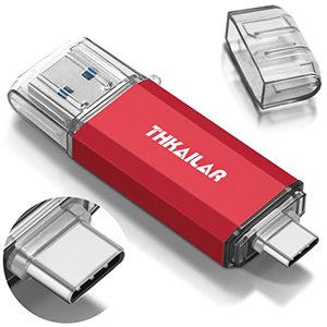 lot 9769 image: THKAILAR USB C Flash Drive 512GB 2 in 1 OTG USB 3.0 Thumb Drive, Memory Stick for Business Traveler Works with External Storage Data(Red)