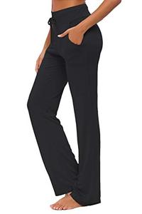 lot 9779 image: ADANIKI Womens Yoga Pants with Pockets Straight-Leg Loose Comfy Modal Drawstring Lounge Running Long Active Casual Sweatpants Workout Black