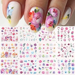 lot 9780 image: HAUTN Flower Nail Art Stickers 12 Sheets Nail Decals for Women Manicure Design Decorations Assorted Blooming Flower Leaf Patterns Nail Water Transfer Stickers for Fingernails Toenails Tips Decor