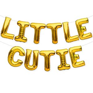lot 24071 image: PartyForever LITTLE CUTIE Balloons Banner Gold Baby Shower Party Decorations Sign I in cutie is torn