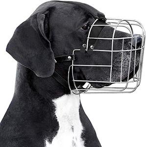lot 24089 image: BRONZEDOG Metal Dog Muzzle Wire Basket Great Dane Mastiff Saint Bernard Mask with Leather Straps Muzzles for Extra Large Dog (XL)
