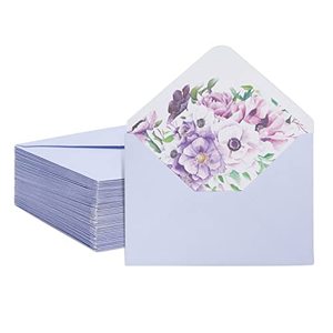 lot 24100 image: 50 Pack A1 Lavender Envelopes with Floral Liner for Wedding Invitations (5x3 In)