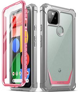 lot 24243 image: Poetic Guardian Series Designed for Google Pixel 5 Case, Full-Body Hybrid Shockproof Bumper Cover with Built-in-Screen Protector, PinkClear