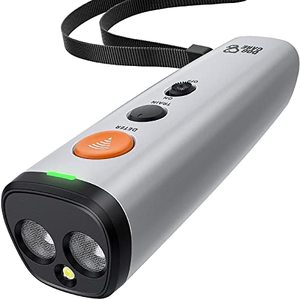 lot 24271 image: DOG CARE Dog Barking Control Device Dual Speakers 2-in-1 Ultrasonic Dog Training and Anti Barking Device, Rechargeable Dog Deterrent Device LED Strobe Light 25ft Range Portable Indoor Outdoor