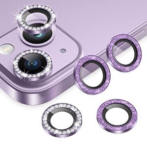 lot 24302 image: AGVEE 33 for iPhone 14 6.1  14 Plus 6.7 Camera Lens Protector, Bling Diamond & Bling Glitter Metal Ring 9H Tempered HD Glass Camera Screen Protector Cover Film, Purple