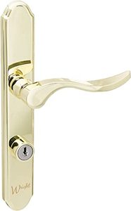 lot 24336 image: Wright Products - Serenade Mortise Keyed Lever Mount Latch with Deadbolt for Screen and Storm Doors, Polished Brass