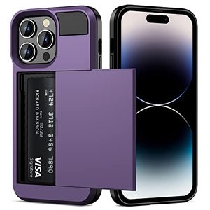 lot 24342 image: Vofolen for iPhone 14 Pro Case Wallet Credit Card Holder ID Slot Sliding Door Hidden Pocket Men Women Anti-Scratch Dual Layer Hybrid Bumper Armor Protective Cover for iPhone 14 Pro GreyPurple