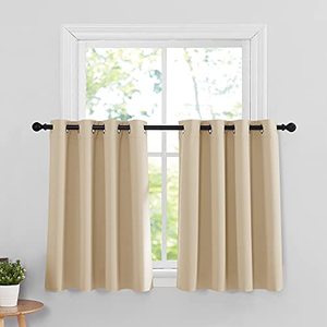 lot 24417 image: RYB HOME Room Darkening Curtain Tiers for Bedroom, Half Window Covering Blackout Drapes for Living RoomCafe Shop, Short Curtains for Kitchen, Wide 52 x Long 36 inch, Biscotti Beige, 2 Panels