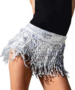 lot 24436 image: Yollmart Womens Sequins Tassel Skirts Shorts Booty Dance Festival Bottoms (X-Large, Silver)...zipper is broken...