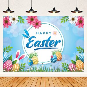 lot 24453 image: Happy Easter Banner Decorations, Easter Party Banner Photo Backdrops Backgrounds for Spring Easter Party Supplies 73 x 44 inches