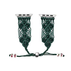 lot 24601 image: Euler 3rd Generation Colorful Nylon Thread Hand-Braided Watch band for Apple Watch Series 8 7 6 SE 5 (424445mm, Dark Green)