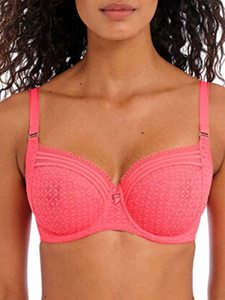 lot 24631 image: Freya Womens Viva Lace Underwire Side Support Bra, Sunkissed Coral, 30JJ