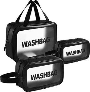 lot 24638 image: weallbuy Clear Toiletry Bag, Makeup Cosmetic Bag Transparent Travel Wash Bag for Women and Girls (Black)