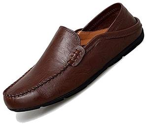 lot 24650 image: Go Tour Mens Premium Genuine Leather Casual Slip On Loafers Breathable Driving Shoes Fashion Slipper Dark Brown 1350