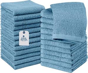 lot 24654 image: DAN RIVER 100% Cotton Washcloths 24 Pack Premium Quality Face and Body Cloth, Quick Dry and Highly Absorbent Essential Towels for Bathroom, Hand, Kitchen and Cleaning  12x12 in  400 GSM (Blue)