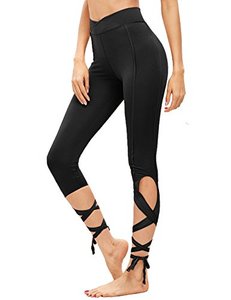 lot 24757 image: SweatyRocks Women Legging Cutout Tie Cuff Slim Yoga Pants Jogger Workout Tights Black Medium