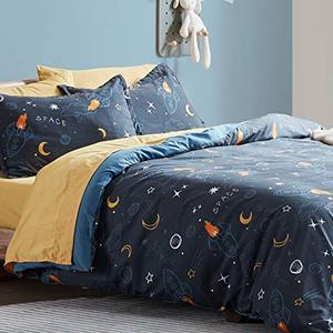 lot 24834 image: SLEEP ZONE Kids Duvet Cover Set Twin Size 2 Pieces - Super Soft & Cute Comforter Cover with 1 Pillow Sham, Easy Care Zipper Closure (Navy Space, Twin)